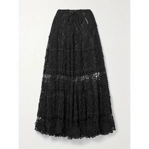 Alix Pinho 'Joyce' Black Cotton Crocheted Maxi Skirt Size L